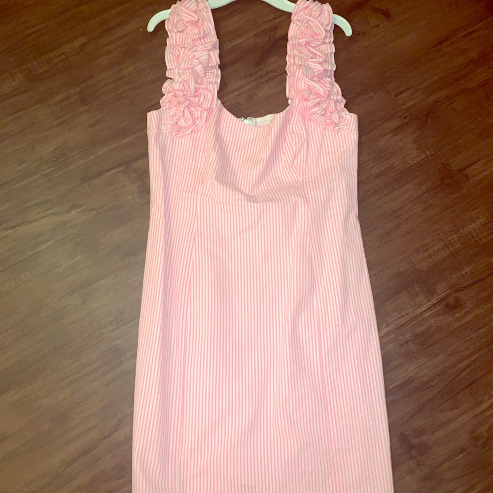 Pink seersucker ruffle lilly Pulitzer dress